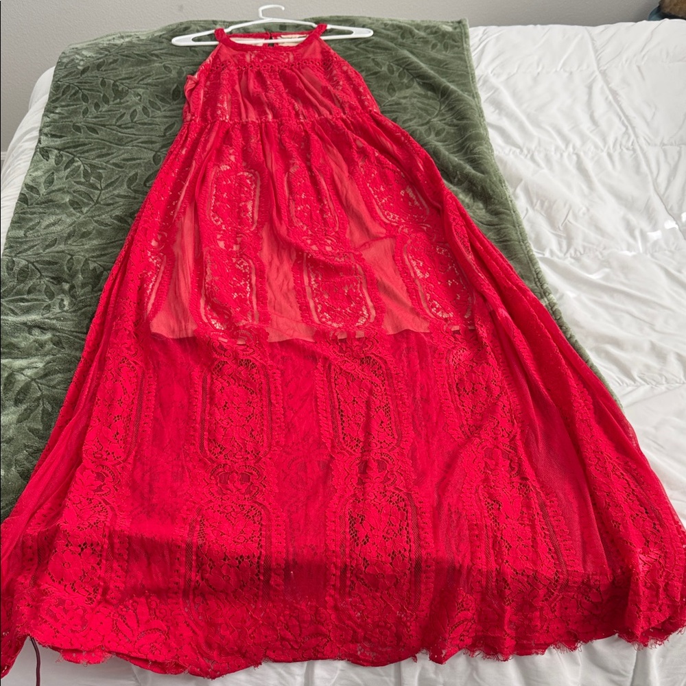 Skies Are Blue Vibrant Red Lace Dress